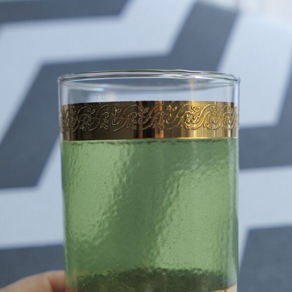 6 VTG 50s 60s MCM Culver Starlyte Glasses Green 22K Gold Filigree Tumblers VGUC - Picture 5 of 8